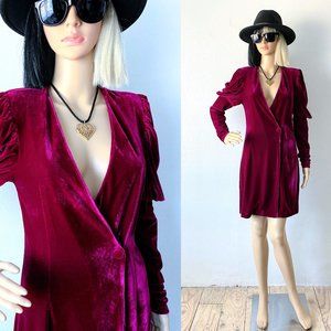 Sexy Low Cut Velvet Mini-Dress | Cocktail Dress | Party Dress | Puffed Sleeves M